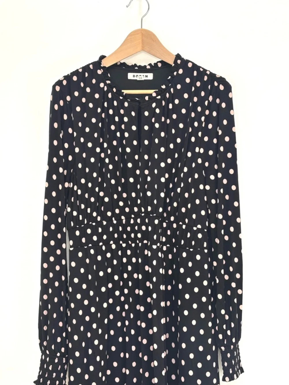 Boden Black Midi Dress with Pink Polka Dots - Picture 6 of 13